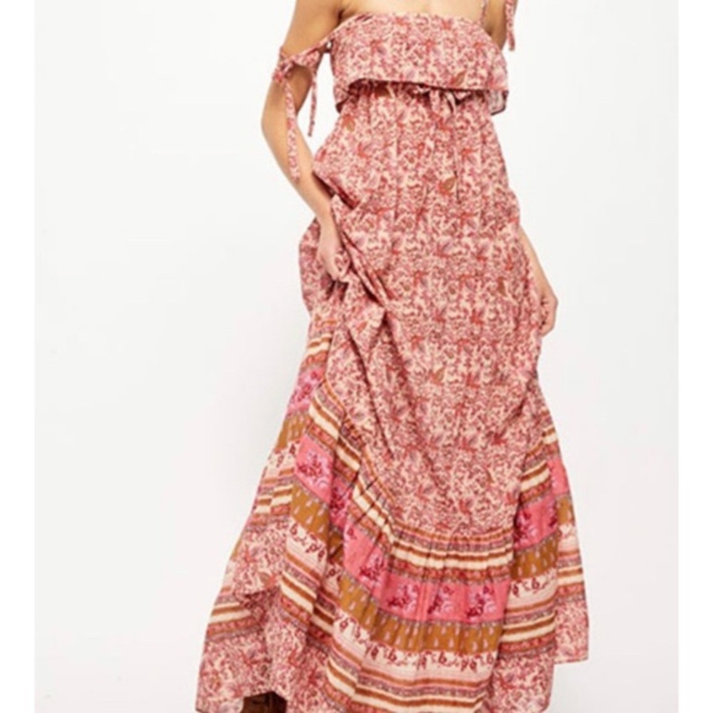 Free People Tangier Babydoll Midi Dress Rose Combo